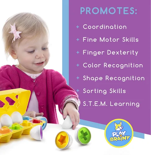 Miniatura 5 de Play Brainy Huevos a juego de forma y color - Juguete de huevo de Pascua - Juguete educativo Montessori STEM para niños pequeños y preescolares