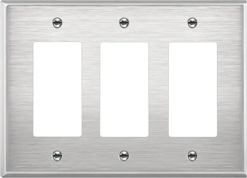 ENERLITES Placa de pared de metal con interruptor decorativo triple, cubierta de tomacorriente de acero inoxidable, resistente a la corrosión, acero