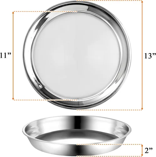 Miniatura 2 de Elsjoy - Paquete de 4 bandejas de pizza de acero inoxidable de 13 pulgadas, bandeja de pizza grande y gruesa para hornear, bandeja antiadherente