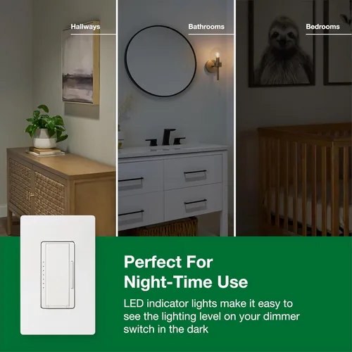 Miniatura 5 de Lutron Maestro LED+ Interruptor regulador de intensidad para bombillas LED regulables, halógenas e incandescentes, 150W/150W/unipolar
