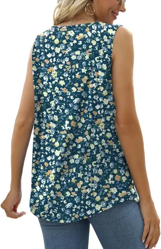 Miniatura 68 de Saloogoe - Camisetas sin mangas veraniegas para mujeres, plisadas con cuello cuadrado y dobladillo curvado, blusas de ajuste holgado con movimiento