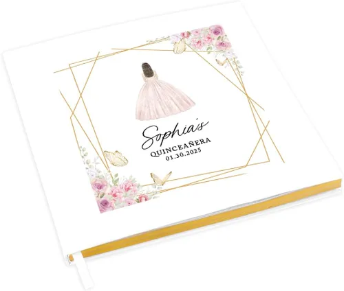 Miniatura 17 de Andaz Press Libro de invitados de quinceañera personalizado con detalles dorados, 120 páginas de 8.5 x 8.5 pulgadas, álbum de fotos de tapa dura