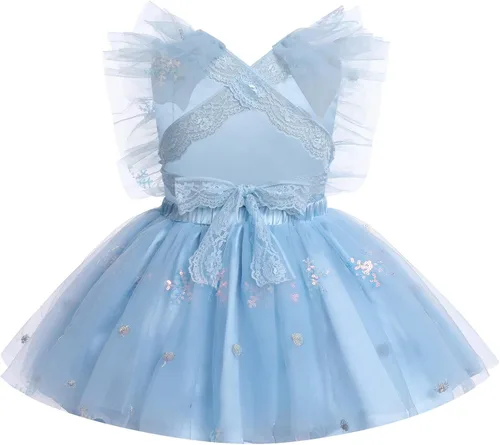 Miniatura 2 de IDOPIP Vestido de tutú de mariposa para bebé, sin mangas, sin espalda, de encaje, princesa, vestido de fiesta de cumpleaños con diadema