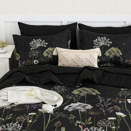 Miniatura 5 de Yiran - Juego de edredón Queen de 7 piezas, juego de ropa de cama con motivos de diente de león negro, cama de invierno en una bolsa Queen, juego