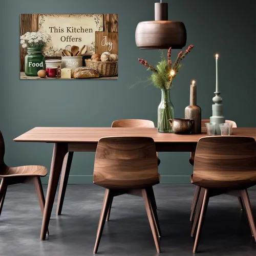 Miniatura 2 de CGXLB Arte de pared de cocina campestre, estilo vintage, esta cocina ofrece comida, amor y alegría, naturaleza muerta, pintura al óleo, pan de café