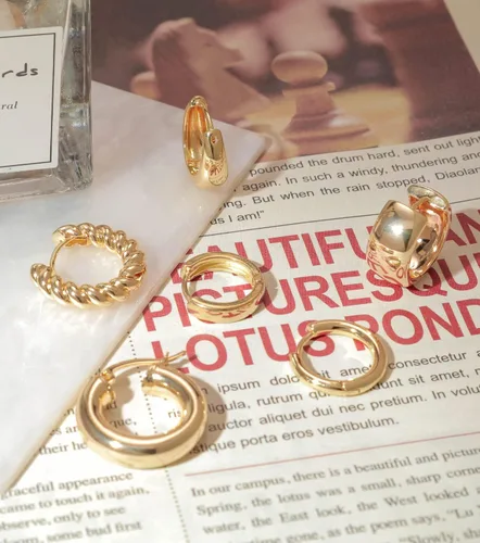 Miniatura 6 de Juego de aretes de aro chapados en oro real de 14 quilates, hipoalergénicos, gruesos y gruesos, joyería gruesa para múltiples piercings, regalo