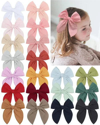 Miniatura 13 de 20 Lazos para el Cabello de Niñas Bebé Fable de 5.5 Pulgadas, Pinzas de Cocodrilo de Algodón y Lino, Accesorios Grandes Neutros Hechos a Mano