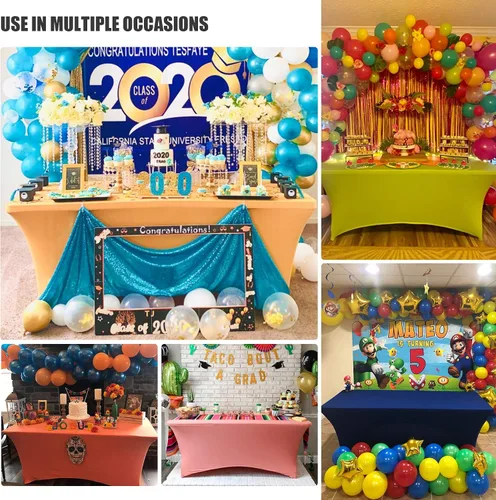 Miniatura 9 de SEPARO Paquete de 2, Cubierta de Mesa de Spandex Fucsia de 8 Pies, Mantel Rectangular Ajustado Estirable de 6 pies, Sin Arrugas para Fiestas, Ferias