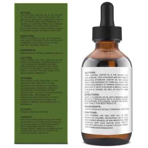 Miniatura 2 de Aceite de ricino negro 100% puro prensado en frío For Hair Eyebrows Eyelash Growth, For Skin Body Face, Unrefined in Glass Bottle, Hexane Free
