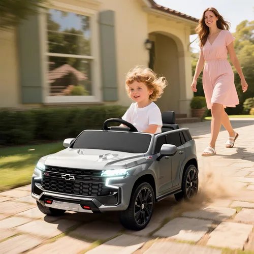 Miniatura 2 de Aosom Chevrolet Tahoe Ride On Car con licencia de 12 V 7 AH batería de juguete con control remoto parental, luces LED, música, suspensión de 4 Gris