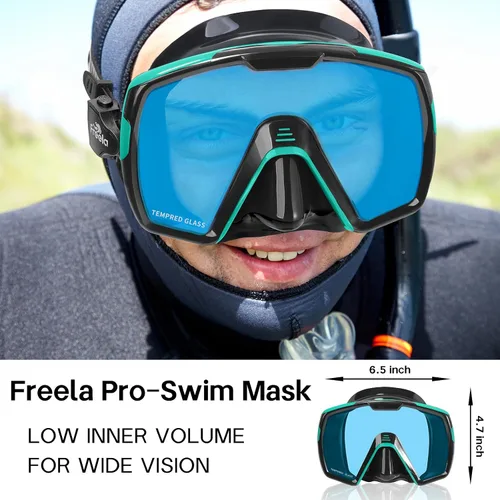Miniatura 3 de Freela Gafas de natación para adultos con cubierta para la nariz, vidrio templado, antivaho impermeable, 180°, visión amplia transparente