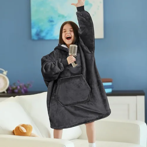 Miniatura 7 de PAVILIA Sudadera Manta Ponible para Niños y Niñas, Sudadera con Capucha Gigante Cálida y Acogedora, Forro Polar Sherpa con Capucha y Mangas de Gris