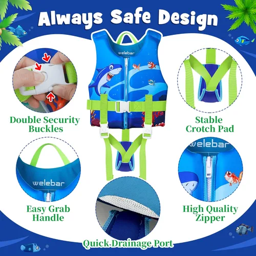 Miniatura 3 de Chaleco de natación para niños, flotadores para niños pequeños con correa de seguridad ajustable, ayudas de natación, flotador infantil, traje