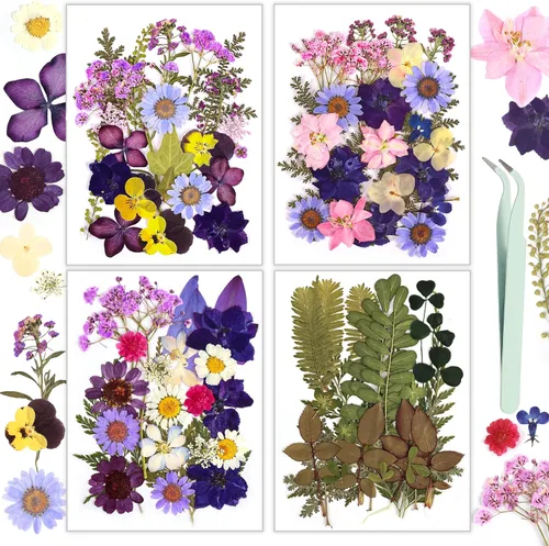Resiners - Flores secas, 100 piezas de flores prensadas para manualidades, color morado, flores secas naturales reales, kit de hojas secas para