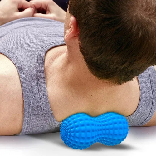 Miniatura 4 de SELEWARE Pelota de masaje de maní, bolas de masaje de doble lacrosse, bola de masaje de tejido profundo para espalda, cuello, hombros, columna Azul