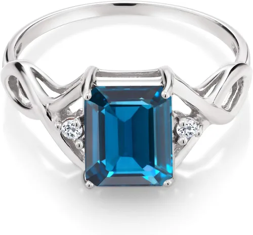 Miniatura 3 de Gem Stone King Anillo de compromiso de topacio azul Londres y topacio blanco de 2.75 quilates para mujer, plata de ley 925, corte esmeralda de 0.354