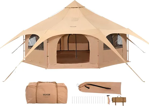 Miniatura 11 de VEVOR Tienda de Campana de Lona, Yurta de 4 Estaciones para Acampar con Toma de Estufa, Transpirable, Sostiene hasta 4 Personas, Acampada Familiar