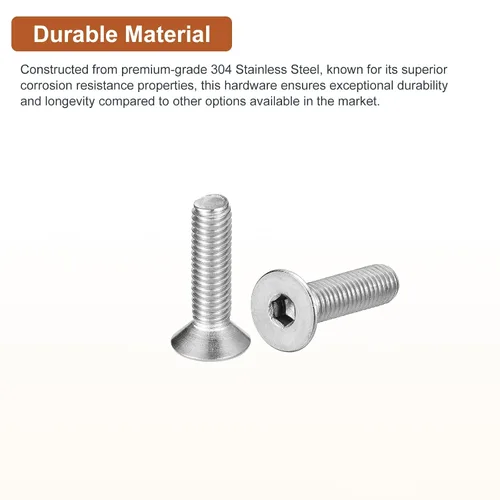 Miniatura 3 de DTGN Tornillos de cabeza plana M5-0.031 x 0.787 in, paquete de 50 tornillos de cabeza plana de acero inoxidable 304, rosca completa, pernos