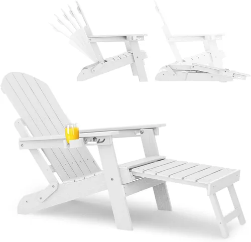 Miniatura 19 de YEFU Silla Adirondack con Otomana Retráctil: Juego de 2 Sillas Adirondack Plegables - Respaldo Ajustable de 5 Niveles con Reposapiés - Sillas