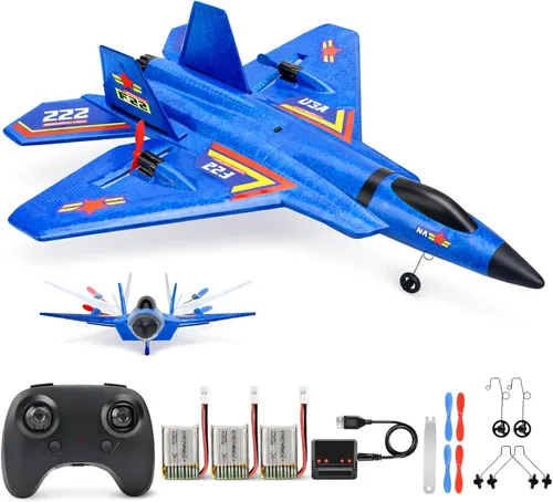 Miniatura 10 de Avión RC ANTSIR F22, Avión RC con Estabilizador de Giro/Luz LED/2 Baterías Recargables, Avión a Control Remoto 2.4GHz, Fácil de Volar, Avión RC