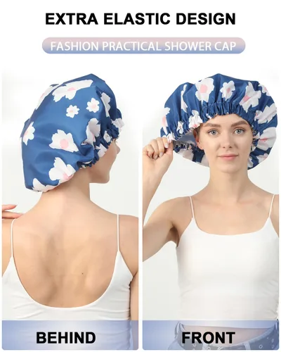 Miniatura 4 de YIZIJIZI - Gorro de ducha, gorras de baño para mujer reutilizables impermeables, gorras de ducha de dos capas grandes reutilizables adecuadas