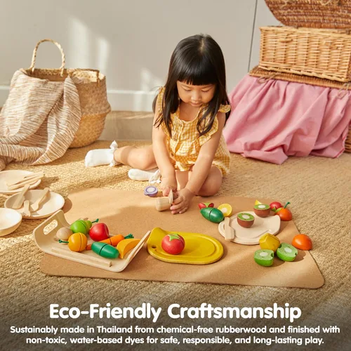 Miniatura 7 de PlanToys Juego de verduras surtidas de madera Montessori Play Food para niños pequeños Incluye tomate, champiñón, chalota, pimiento morrón y Set