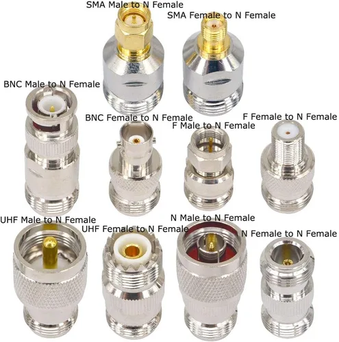 Miniatura 2 de Kit adaptador tipo N de 10 piezas, kit adaptador RF de 50 ohmios, N hembra a F/BNC/SMA/UHF/N macho y hembra coaxial para radioaficionado, escáner
