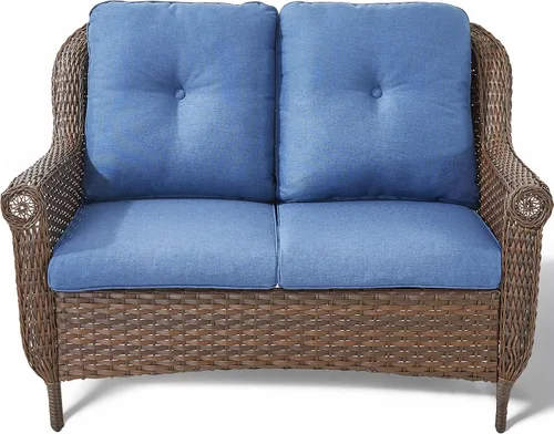 Miniatura 6 de Sofá de mimbre para patio, sofá de mimbre para exteriores, resistente para todo tipo de clima, sofás para 2 personas con respaldo alto y cómodos