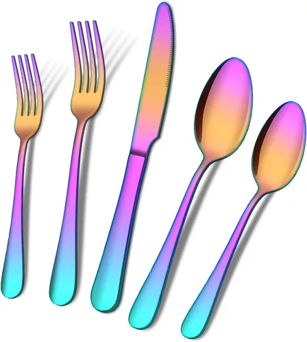 Miniatura 9 de ENLOY - Juego de cubiertos de 20 piezas de acero inoxidable, juego de cubiertos de cocina para 4, incluye cuchara tenedor y cuchillo, pulido