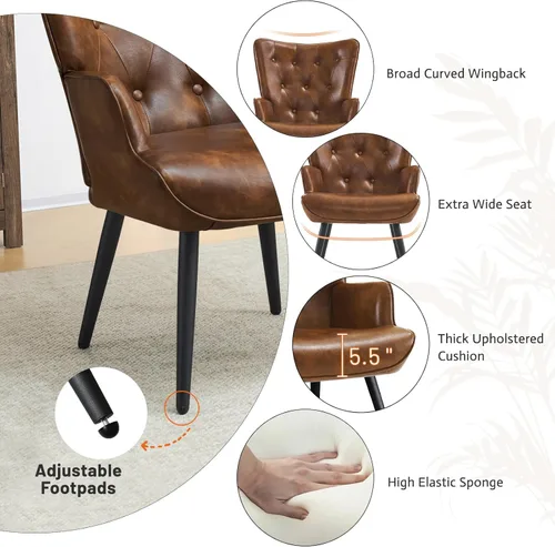Miniatura 5 de Furniliving Silla decorativa de piel sintética para sala de estar, silla de lectura tapizada con respaldo alto, sillón acolchado con respaldo alado