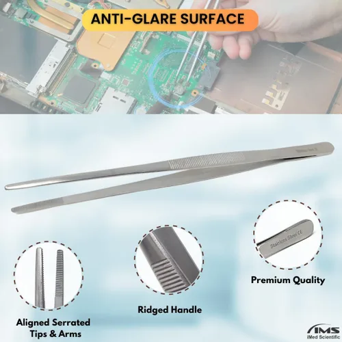Miniatura 3 de Pinzas multiusos de mango largo, pinzas de acero inoxidable rectas y curvas, puntas dentadas romas con cómodo mango acanalado para un agarre fuerte