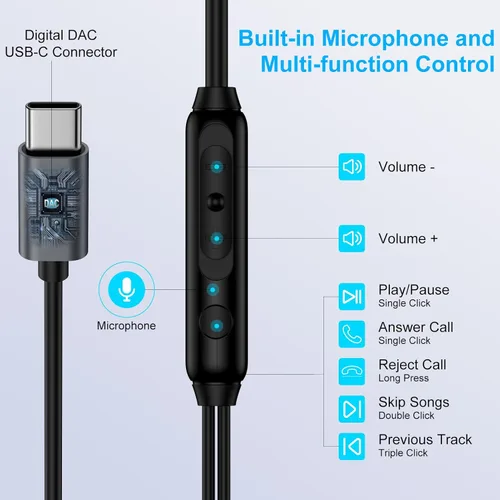 Miniatura 5 de Samsung - Auriculares con cable USB C para Galaxy A36 5G/A17/A56/A26/A16 5G/S25 Edge Ultra/S24 FE/S23/S22, Z Flip 7/Fold 7, auriculares con cable