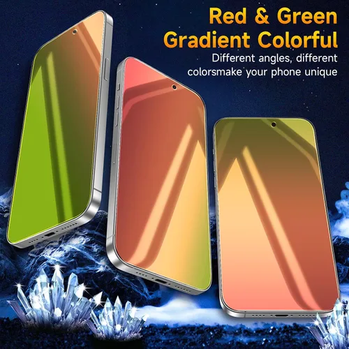 Miniatura 4 de Paquete de 2 protectores de pantalla de privacidad compatibles con iPhone 17 Pro Max, película de vidrio antiespía degradado rojo a verde, Colorido