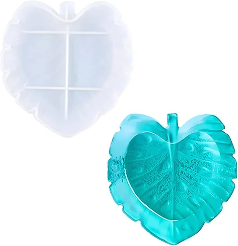 Miniatura 10 de Voyyphixa - Bandeja de resina para moldes de silicona con forma de hoja y resina de resina epoxi, moldes de fundición para placa de fruta de resina