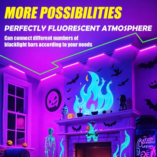 Miniatura 2 de Barra de luz negra LED enlazable de 45 W con cable de 6.6 pies, brilla en la oscuridad de 28 x 28 pies, para fiesta brillante, decoración de neón