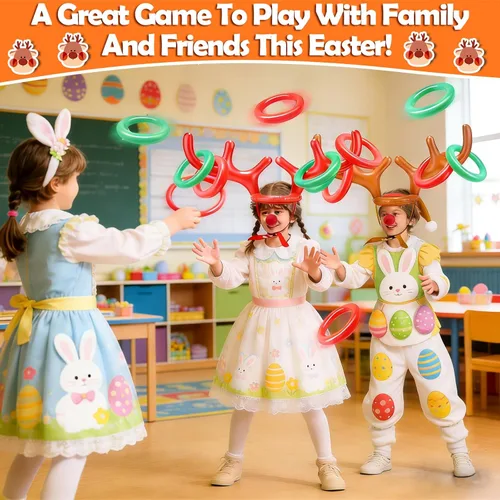 Miniatura 3 de 3 Pack Easter Inflatable Easter Games Set, 18 Pieces Inflatable Reindeer Antler Ring Toss Party Game for Kids Adults Family, Indoor Outdoor Ring