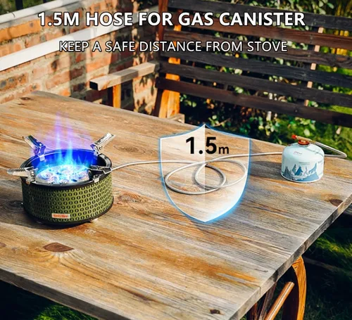 Miniatura 9 de Estufa de gas portátil para acampar con bolsa de almacenamiento y adaptadores de gas, estufa de propano de 5 quemadores para patio al aire libre