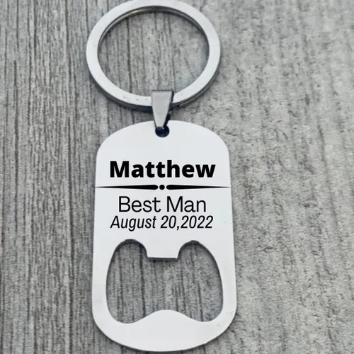 Miniatura 2 de Regalos personalizados para fiesta de boda, llavero con abrebotellas grabado, propuesta de regalo de padrinos de boda, fiesta de boda, recuerdos
