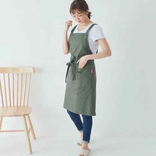 Miniatura 2 de Jeelow Delantal de cocina de algodón o sarga de algodón para hombres y mujeres, ajustable con bolsillos ajustables