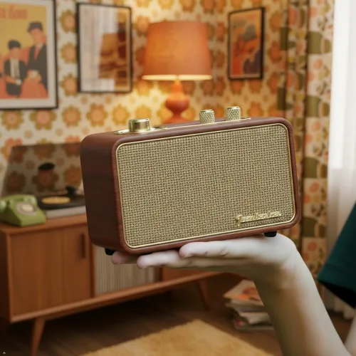 Miniatura 4 de Altavoz Bluetooth vintage con radio AM/FM, naranja Retro Wireless Speaker, 10H Playtime, Charge-While-Play, Aux/Antenna, Interchangeable Panel