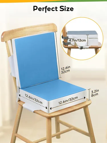 Miniatura 3 de Asiento elevador para niños con 2 piezas de correas de PU lavables y hebilla de seguridad, portátil para silla de cocina, ideal para viajes