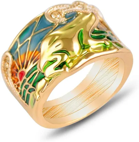 Ai.Moichien Rana Rhinestone Anillos Vintage Chapado en Oro Epoxy Colorido Spinner Boho Antiguo Knuckle Banda ancha Mujeres Regalos Joyería