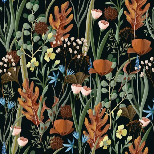 VEELIKE Papel tapiz floral negro para despegar y pegar, papel de contacto floral seco silvestre para armarios, cajones, paredes, 17.7 x 354