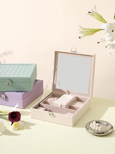 Miniatura 3 de AOSIFIEL Joyero con cerradura para organizador de joyas de viaje con espejo para mujeres, adolescentes y niños, estuche de joyería para estudiantes