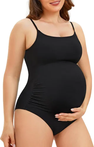 Likeonce Body de maternidad para sesión de fotos, overol negro para embarazo, enterizo con cuello cuadrado, sin mangas, camiseta sin mangas