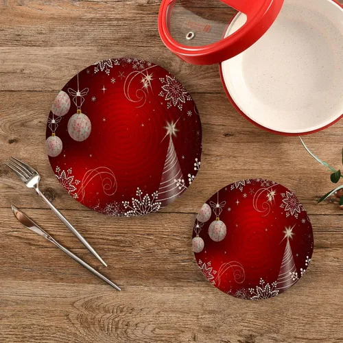 Miniatura 2 de ALAZA Juego de salvamanteles de Navidad rojos brillantes, juego de soportes para ollas calientes de algodón, posavasos de granja, almohadillas