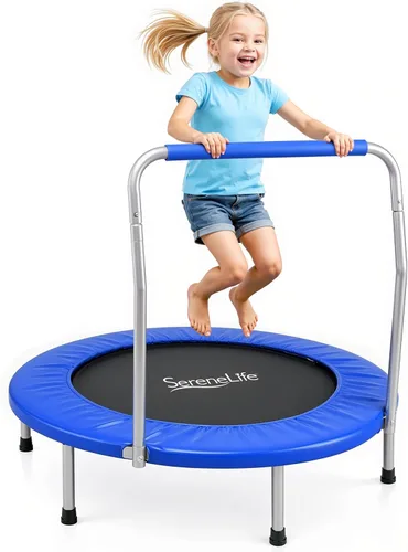 Miniatura 9 de SereneLife Mini trampolín plegable de 36 pulgadas para niños - Rebotador de fitness compacto con mango de espuma - Trampolín de ejercicio seguro