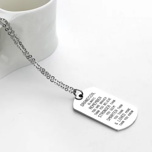 Miniatura 5 de danjie To My Grandson Dog Tag - Collar con colgante de acero inoxidable militar nieto siempre recuerda que eres más valiente más fuerte de lo que