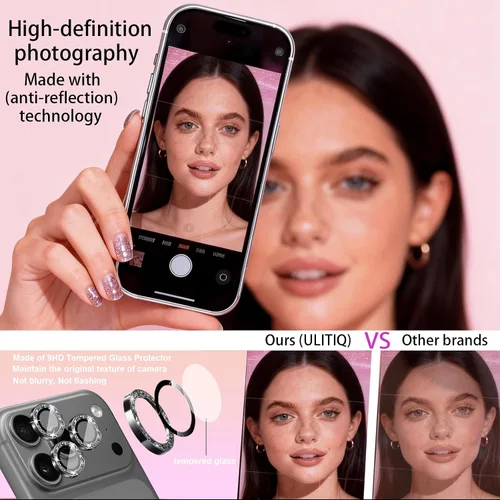 Miniatura 4 de Paquete de 4 protectores de lente de cámara compatibles con iPhone 15 Pro / 15 Pro Max, protector de lente de cámara Bling Glitter, protector
