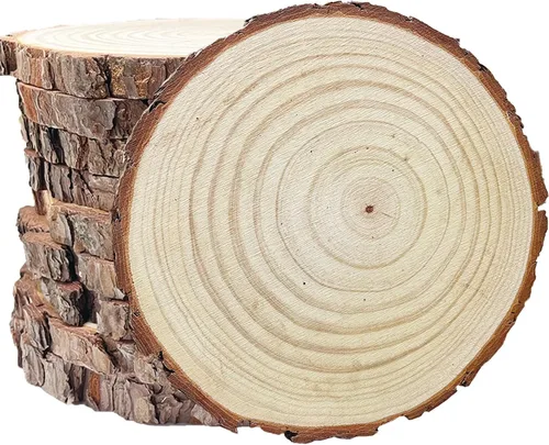 Miniatura 8 de 10 piezas de rebanadas de madera sin terminar de 6 a 8 pulgadas para centros de mesa, redondas de madera natural para manualidades, decoración